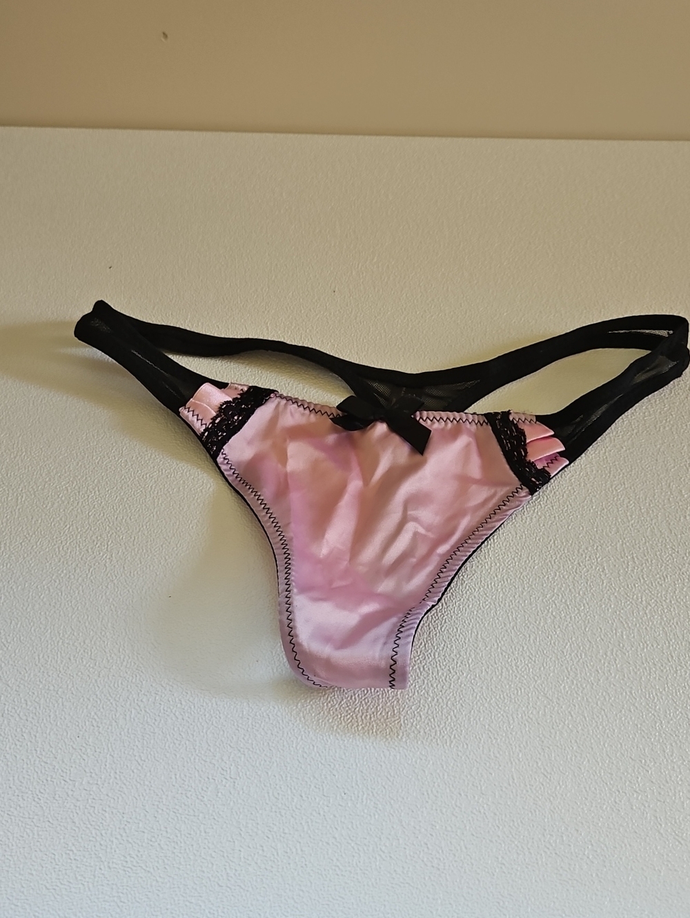 Marilyn Monroe Pink and Black Satin Thong